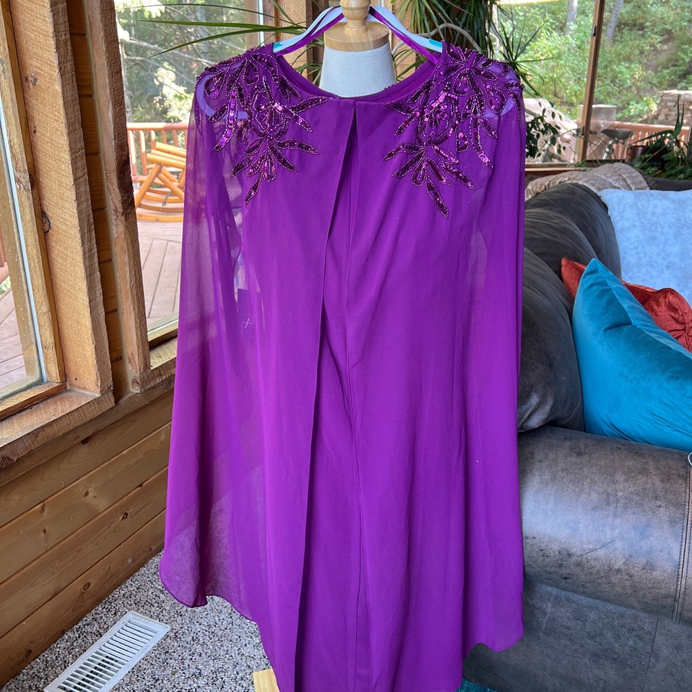 Adrianna Papell Purple Cape Dress NWT - Picture 3 of 11